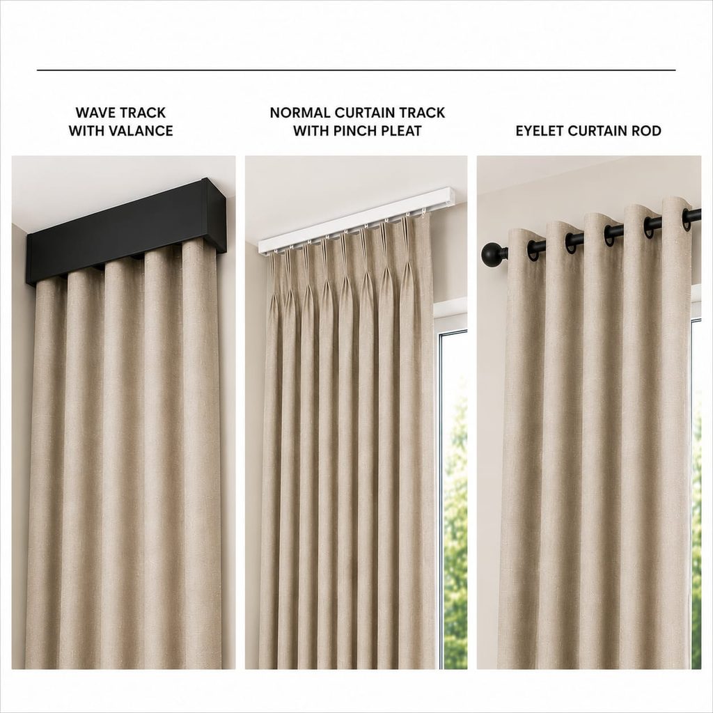 Curtain tracks and rods for made-to-measure curtains